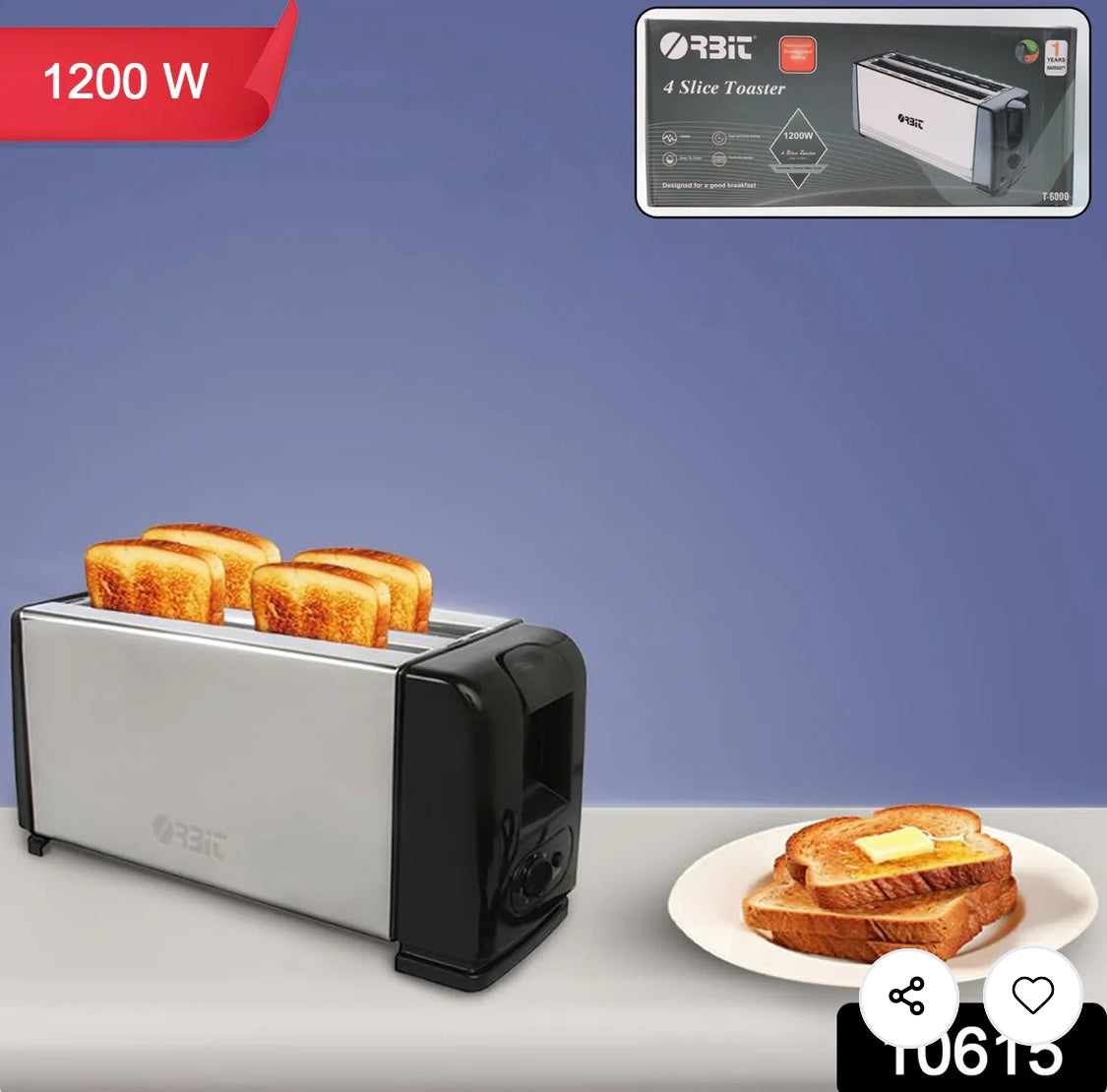 1200W Pop-Up Stainless Steel Bread Toaster for Quick Breakfast, Crisp Toasts, and Easy Operation