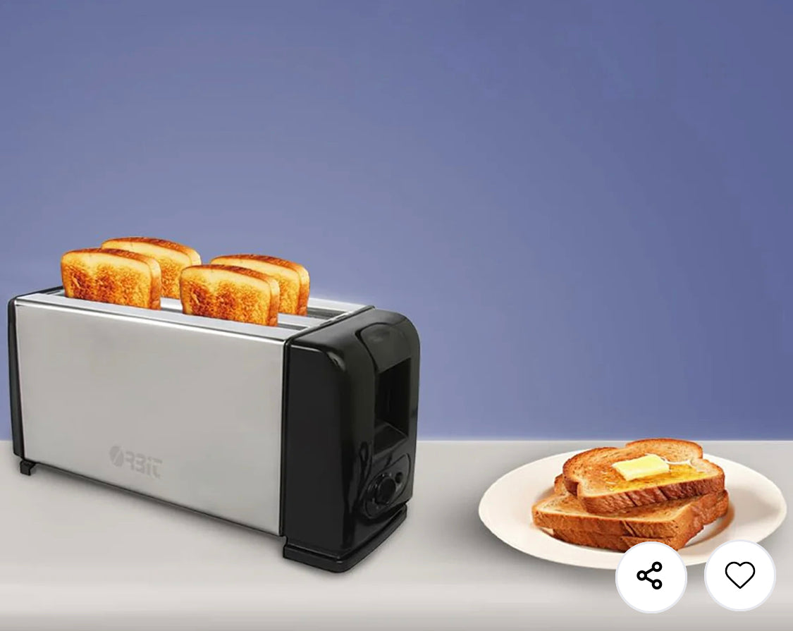 1200W Pop-Up Stainless Steel Bread Toaster for Quick Breakfast, Crisp Toasts, and Easy Operation